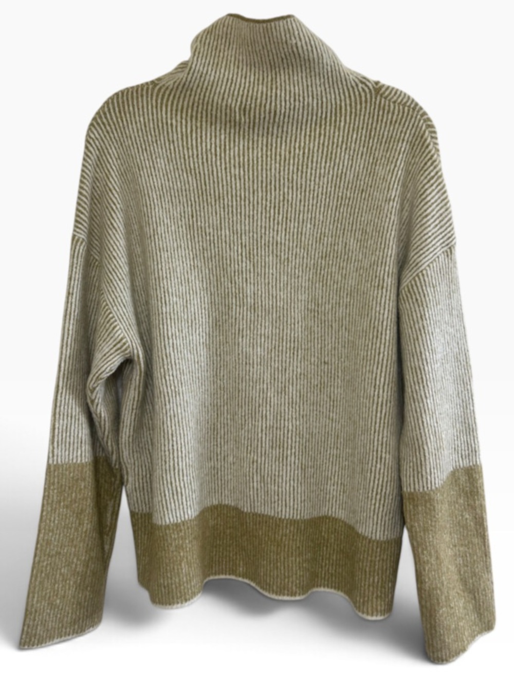 Calvin Klein Olive Green Cream Color-block Ribbed MockNeck Turtleneck Sweater